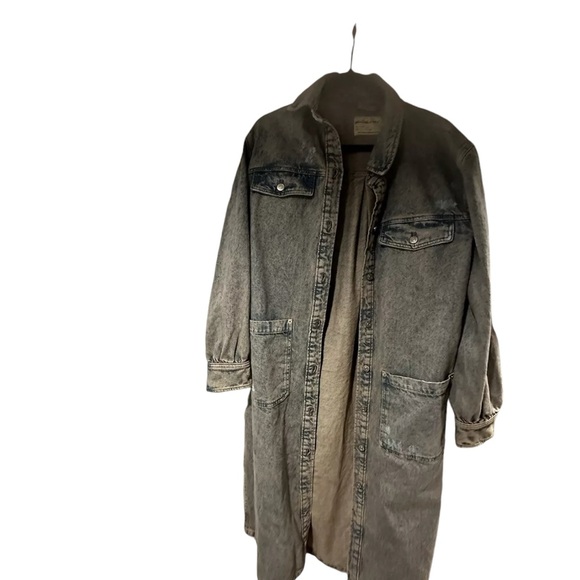 Free People Anna Lou Button Front Denim Longline Dress Duster Jacket Size M - Picture 5 of 7
